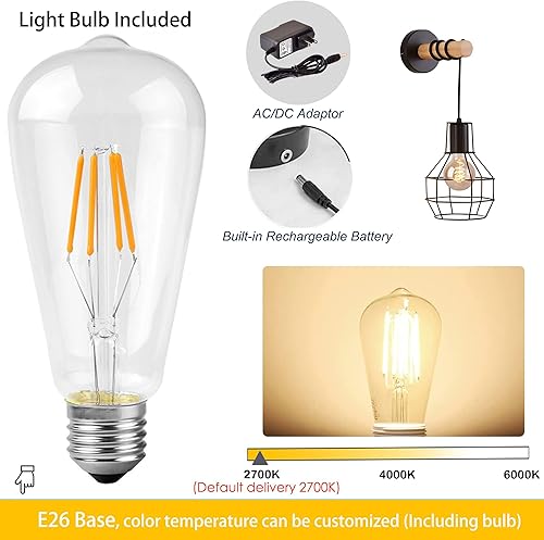 Miniatura 6 de Kiven Apliques de pared industriales vintage de metal, lámpara de pared con control remoto, jaula vintage para montaje en pared, lámpara de lectura