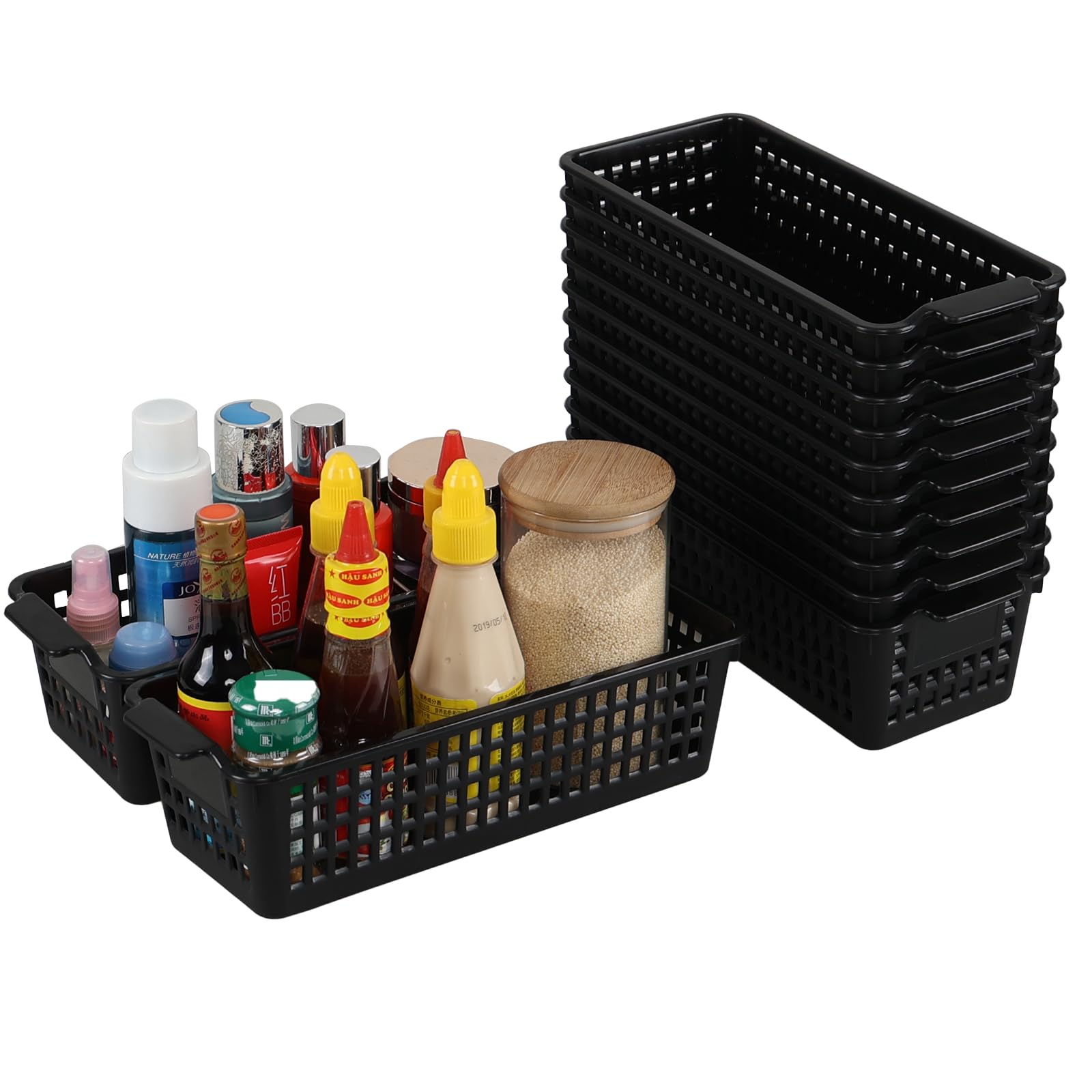 Cestas de almacenamiento de plástico con base ventilada y tamaño pequeño pack de 12 negro