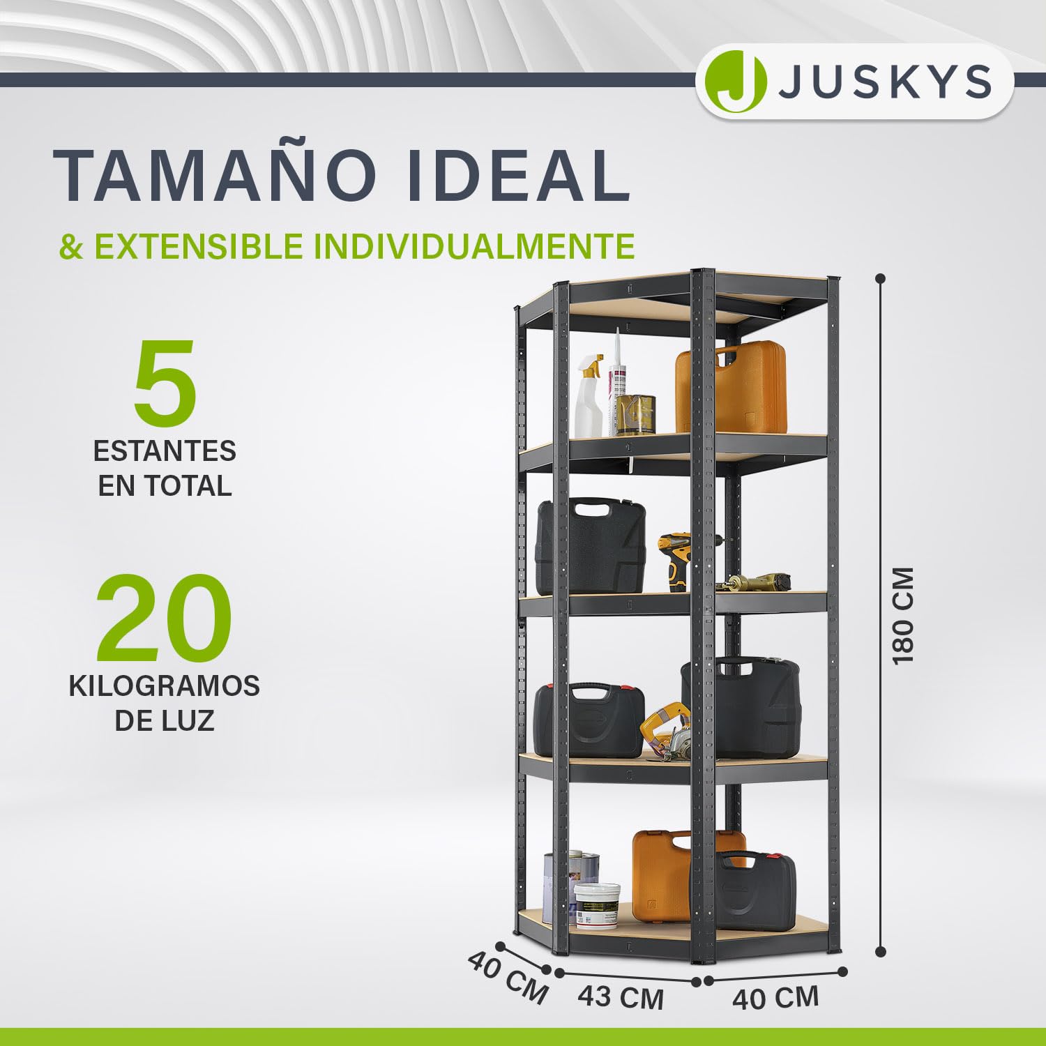 Juskys Estantería esquinera de almacenaje Corner Basic 180 x 70 x 40-70 cm (AlxAxP) | 875 kg | 5 estantes | Metal galvanizado | Estantería para Cargas Pesadas Estantería para sótanos (Gris)