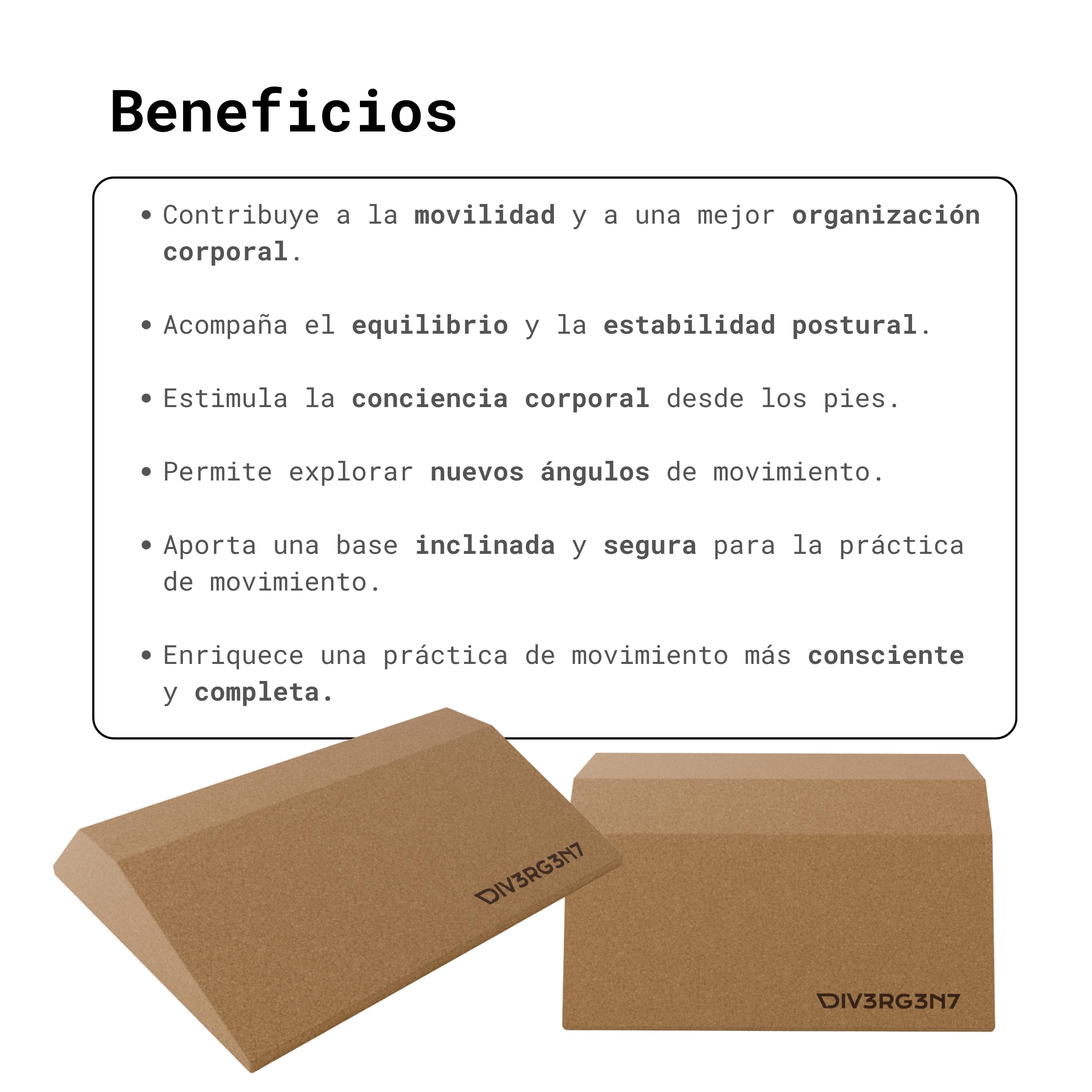 Divergent – Cuña WEDGE | Cuña de Corcho Natural de Alta Densidad | Accesorio Gym Deportivo para Entrenamiento, Estiramientos y Práctica Funcional | Superficie Inclinada Antideslizante 35 cm