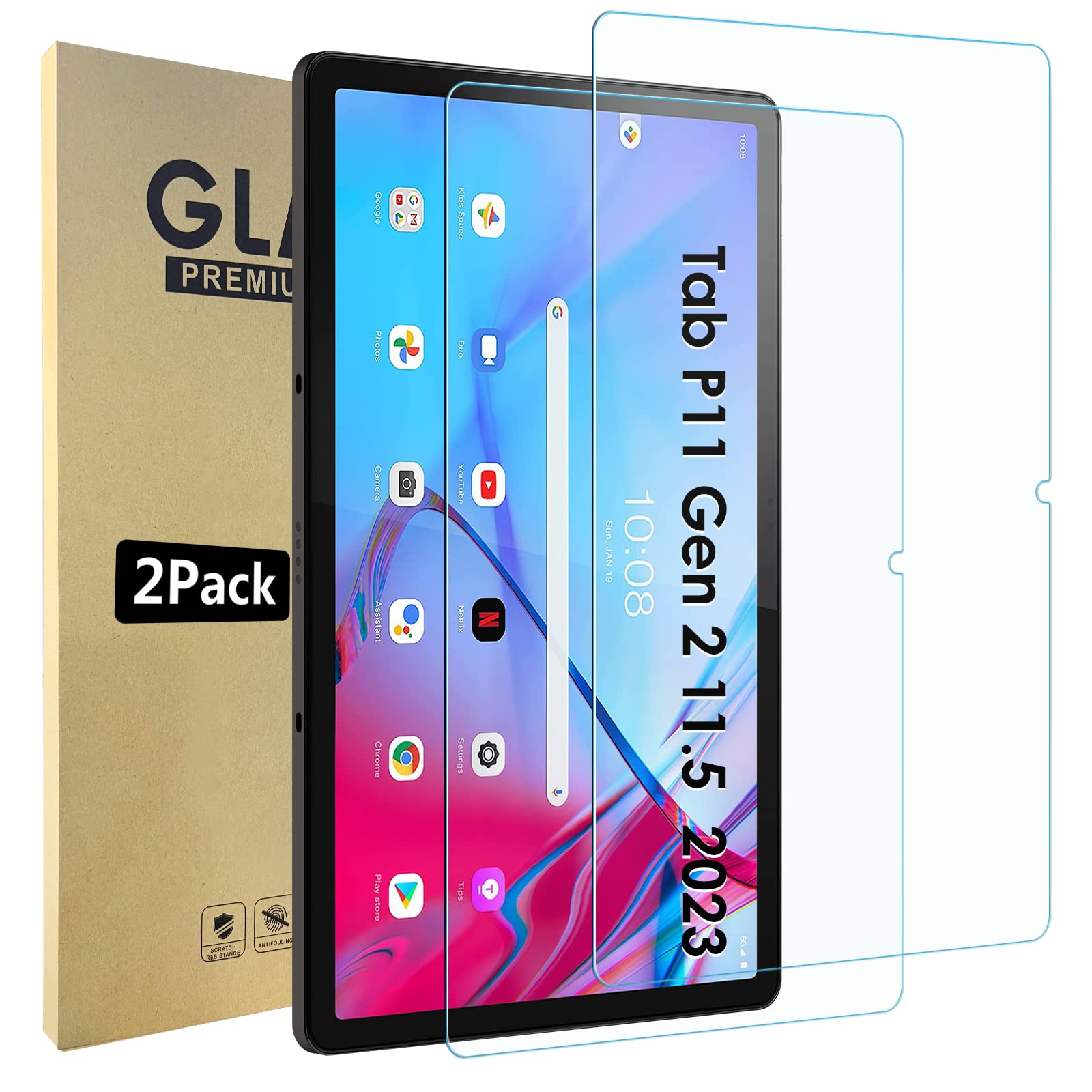 Pellicola Protettiva In Vetro Temperato Per Lenovo Tab P11 Gen 2 (11.5") – 2 Pezzi, Ultra HD, 9H, Anti Impronte