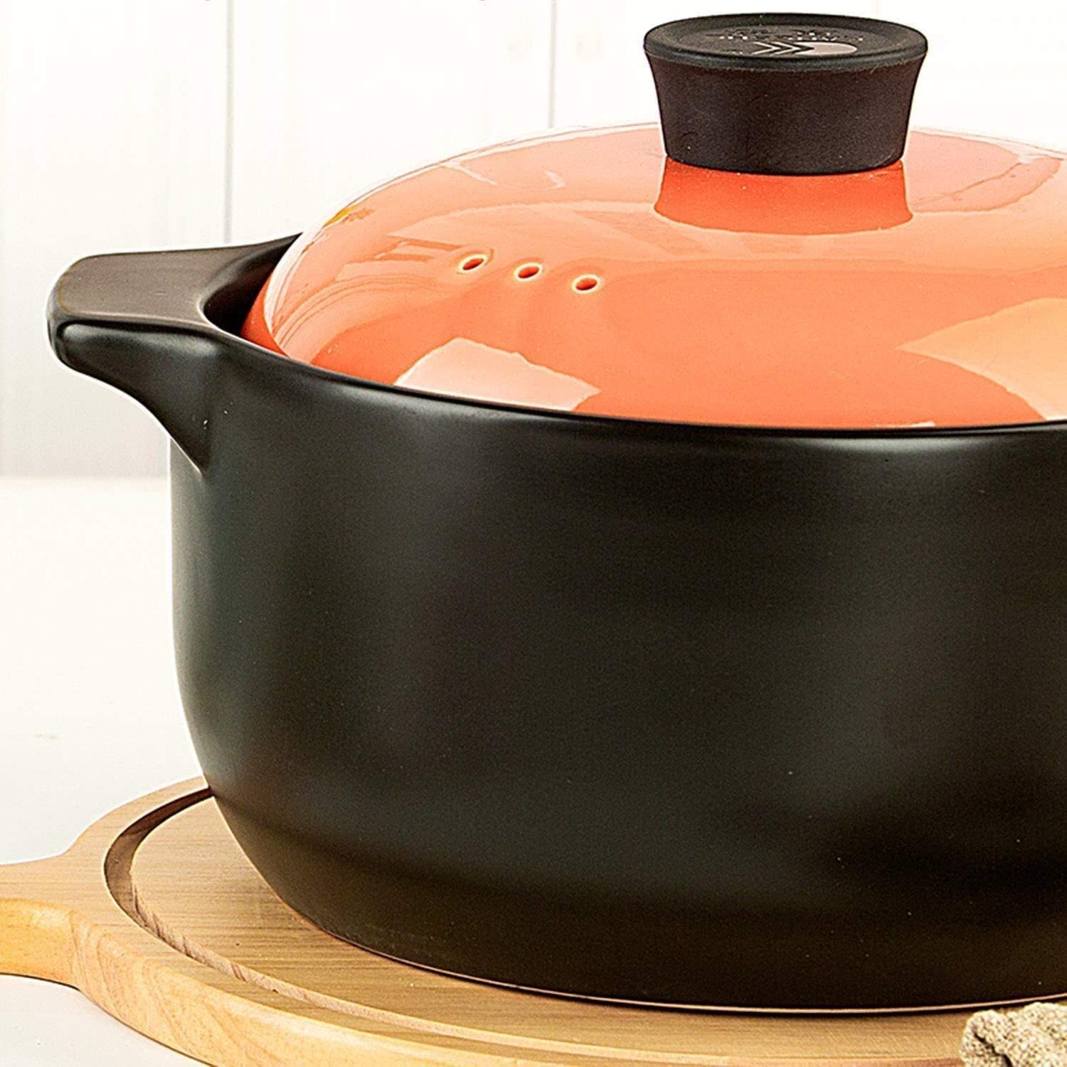 Cazuela clásica de cerámica refractaria con tapa, resistente a altas temperaturas, olla de fuego abierto, olla de piedra de alta capacidad, cacerola de cerámica para la cocina del hogar (color