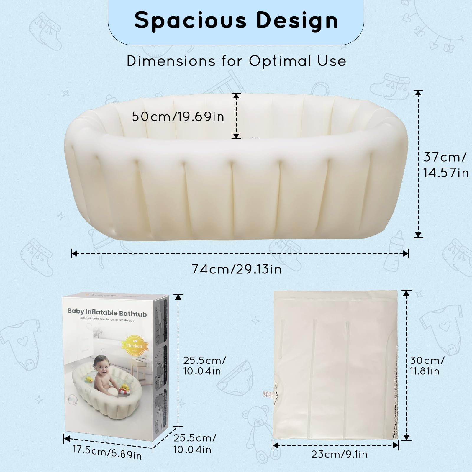 Vaschetta Bagnetto Neonato, Vasca da Bagno pieghevole, Vaschetta Bagnetto Gonfiabile da Viaggioper Bambini Neonati Senza Pompa ad Aria, Antiscivolo Gonfiabile Vasca da Bagno da 0 a 24 Mesi,Beige