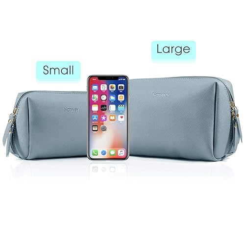 Miniatura 7 de Bolso pequeño de maquillaje para viaje cosmetiquera para mujeres y niñas hecha de piel vegana Azul grisáceo NW5038