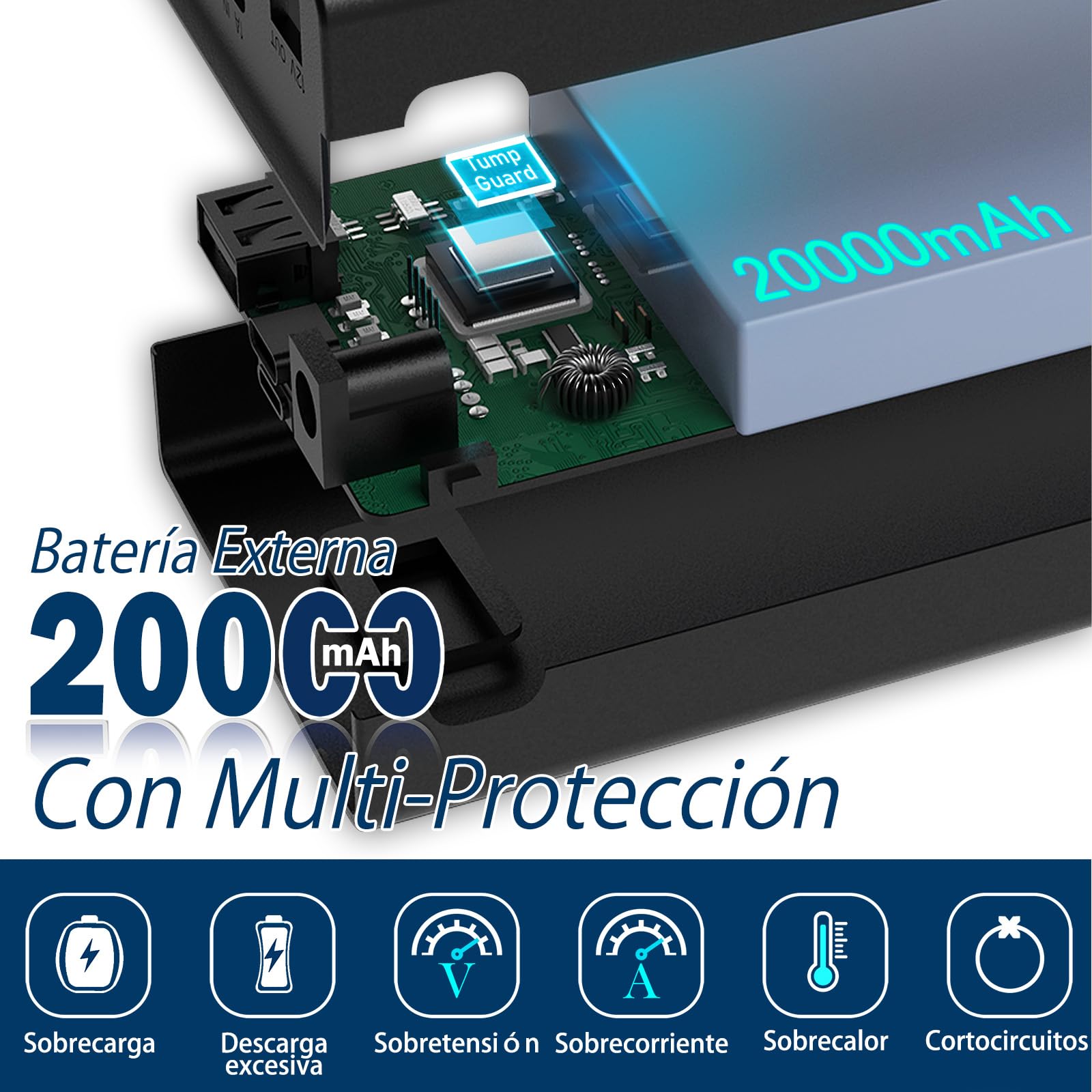 20000mAh Portátil DC 12V Recargable batería de Iones de Litio Salida USB batería Externa Banco de energía para Tira de LED, CCTV cámara teléfono de Carga (20000 mAh)