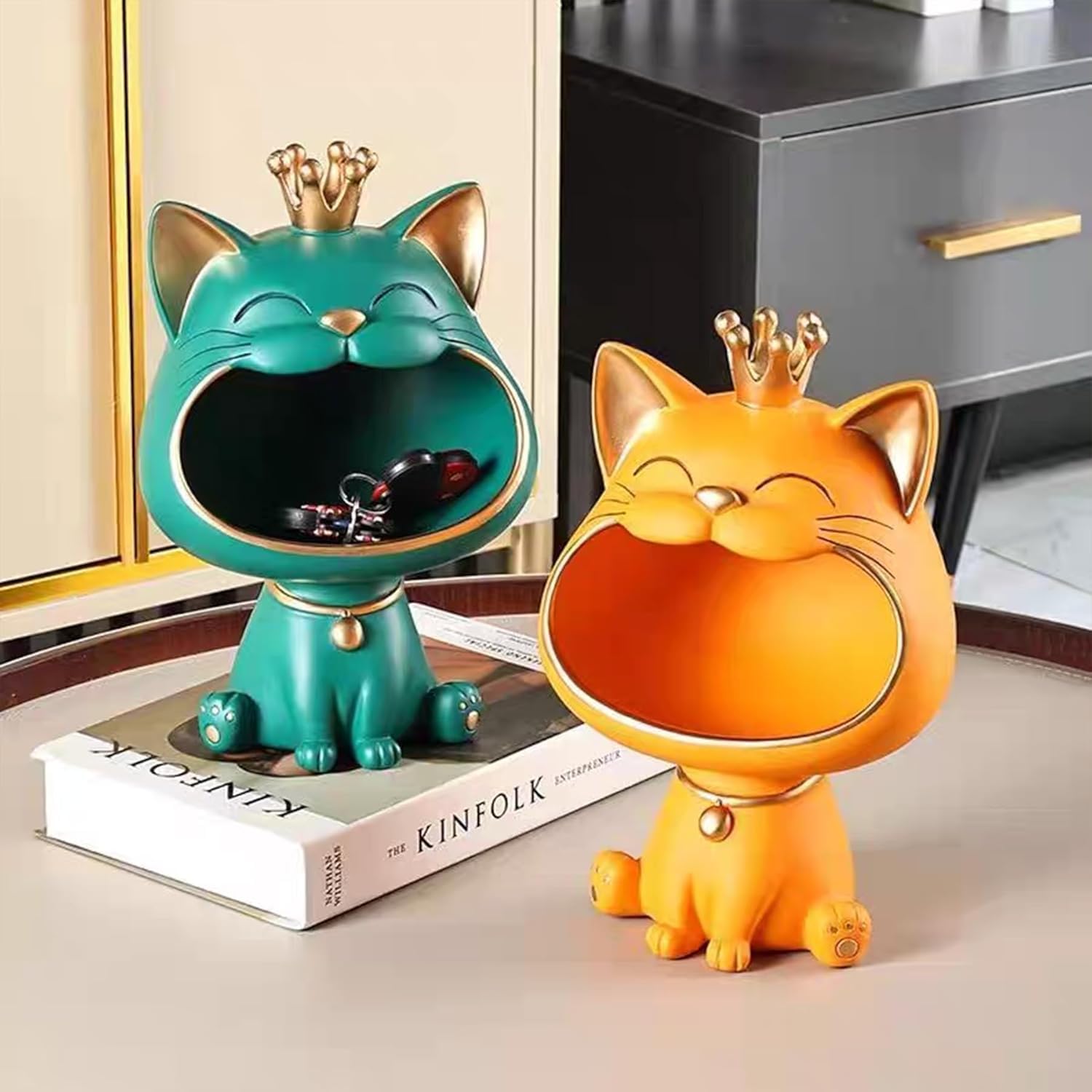Statua di Gatto, Scultura Portafortuna Gatto, Scultura per la Casa e il Soggiorno per l'Ingresso Gatto che Ride Scatola per la Conservazione delle Chiavi, Scatola per Piccoli Oggetti