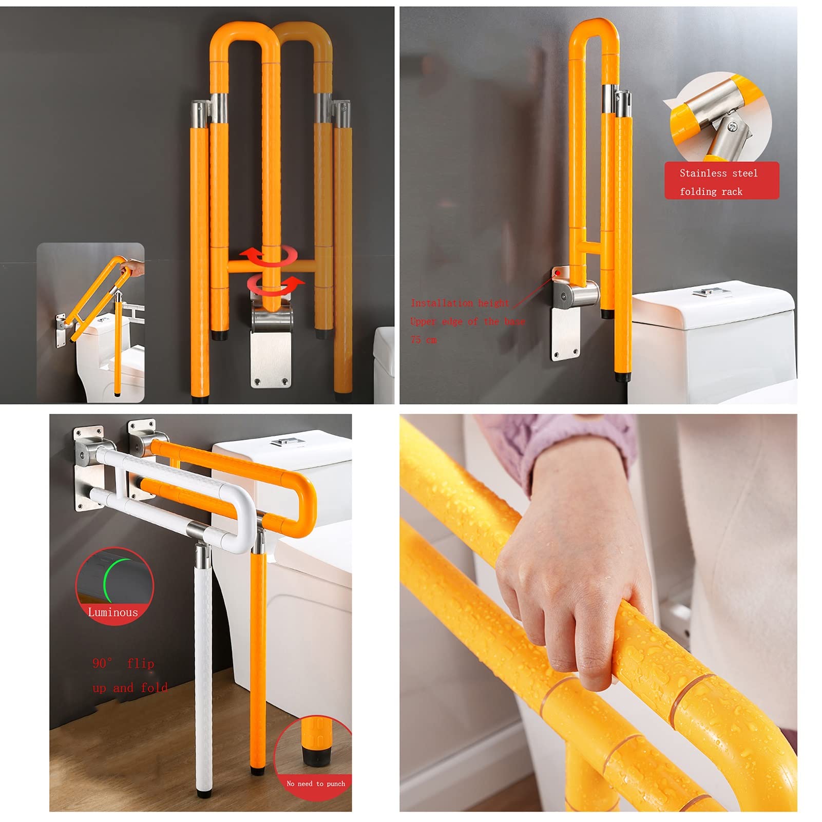 Maniglioni di Supporto per disabili Anziani, corrimano di Sicurezza in Acciaio Inox per WC, Maniglia Ribaltabile per Bagno, Impugnatura di Supporto per l'equilibrio, casa, Hotel, d