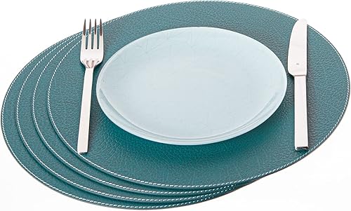 Nikalaz Nikalaz - Juego de 4 manteles individuales redondos de cuero reciclado de 15 pulgadas, decoración de mesa de comedor y cocina (verde