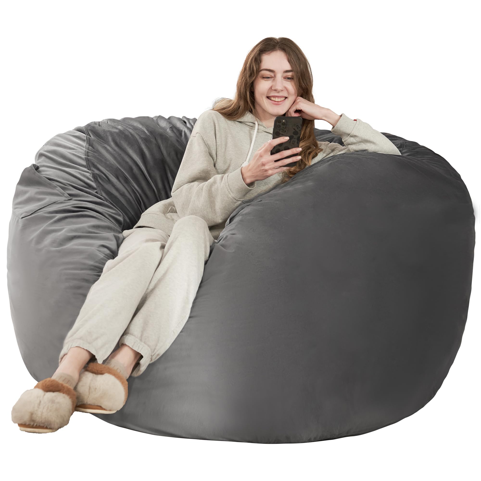 HABUTWAY Bean Bag Chair: Giant 5' Memory Foam Furniture Bean Bag Chair with Microfiber Cover - 5Ft,Silver Grey