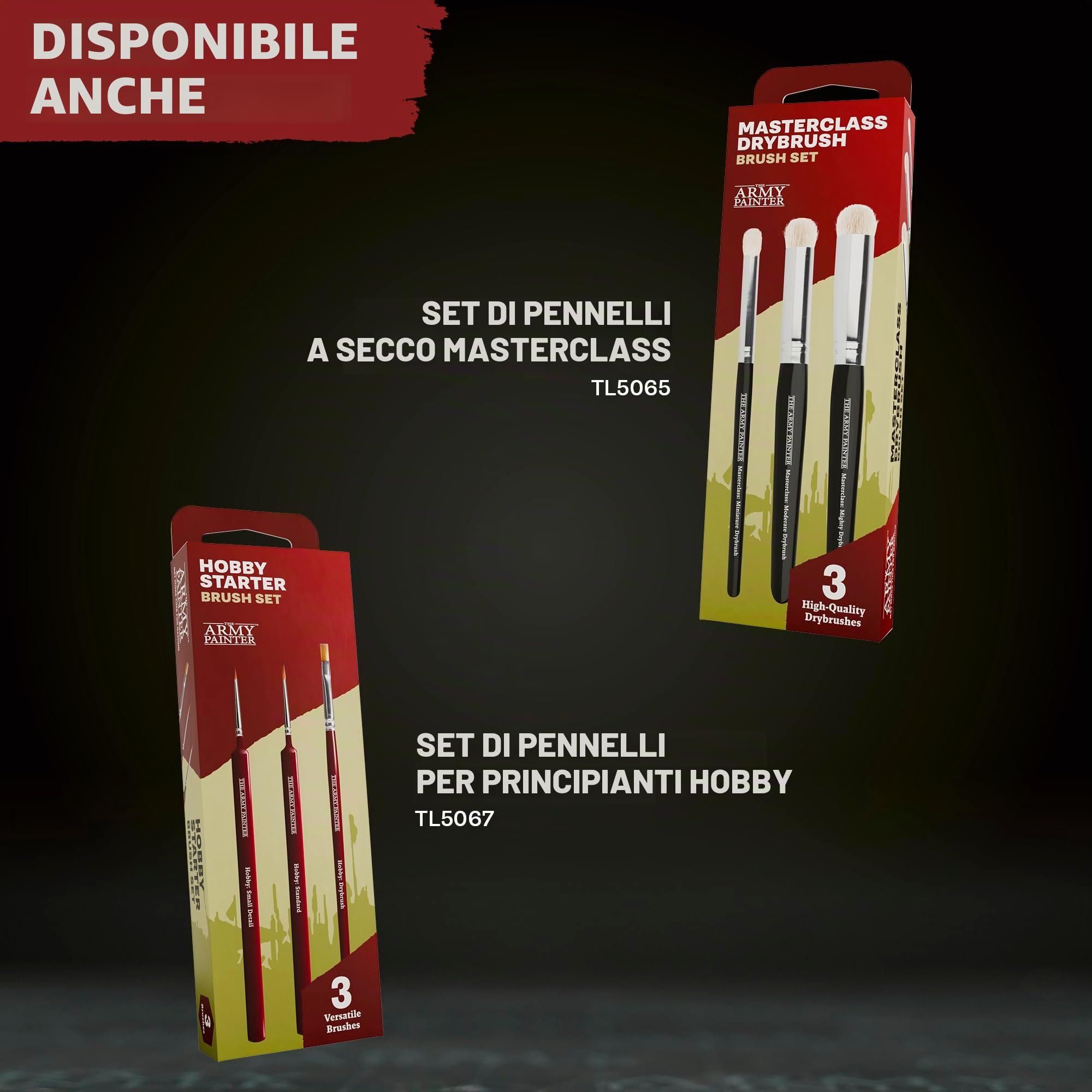 The Army Painter, Most Wanted Brush Set di pennelli in miniatura con 3 pennelli Wargamer: piccolo pennello a secco, dettagli layering & sane – Set di pennelli dettagliati di alta qualità, realizzati a