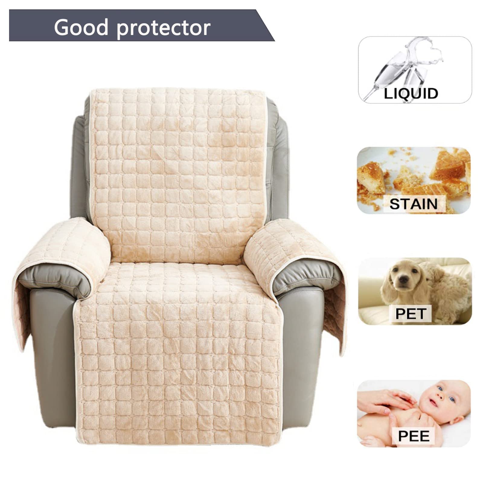 Funda Para Sofá Reclinable Con Correas Elásticas, Terciopelo Felpa Funda De Silla Para Sillones, Suaves Protector De Muebles Para Sillones Reclinables-gris oscuro-53x190 cm (20,9x74,8 pulgadas)