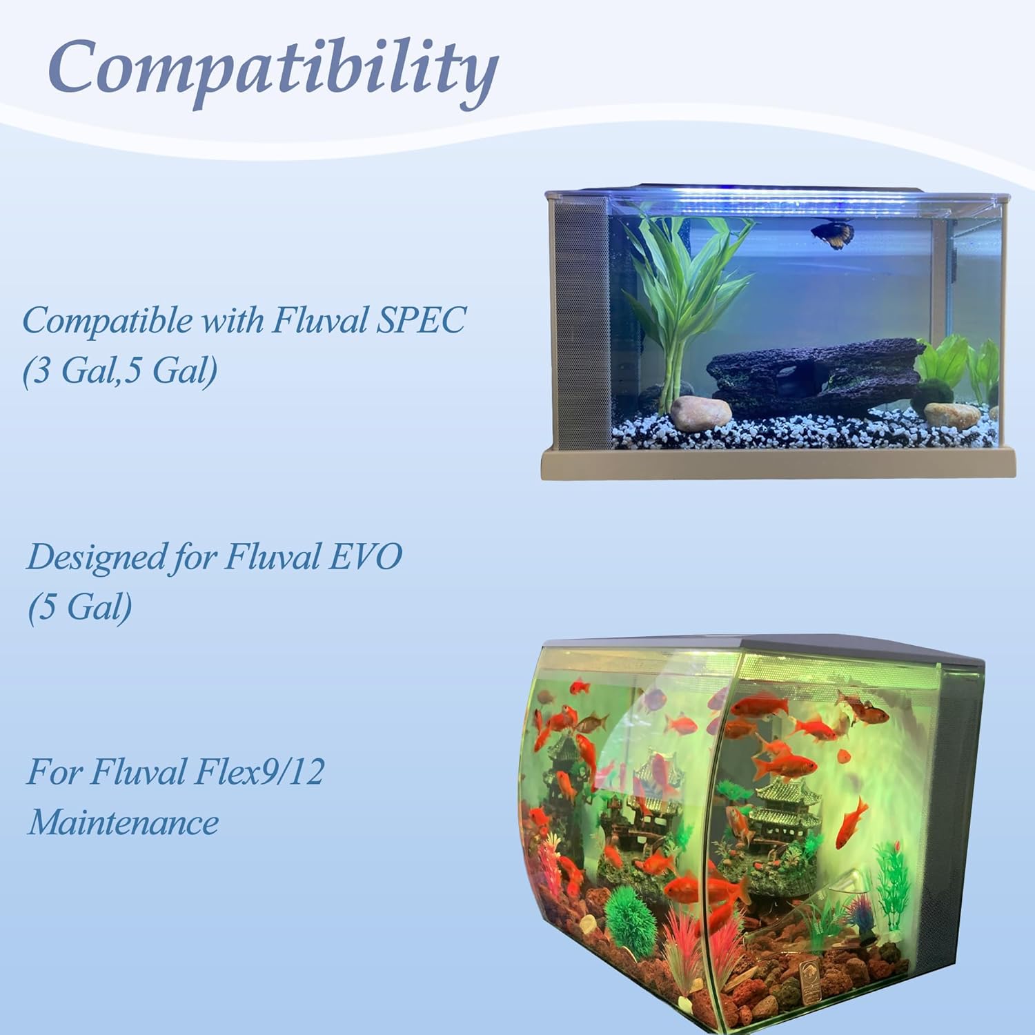 NEWKE Upgraded 2 Set Aquarium Filter Media Compatible with SPEC 3/5 Gal, for EVO 5 Gal, for Flex 9/12 Gal, Includes 2 Carbon Media Pad, 2 Foam Filter, 2 Bag Bio Filter Balls & 2 Filter Cord