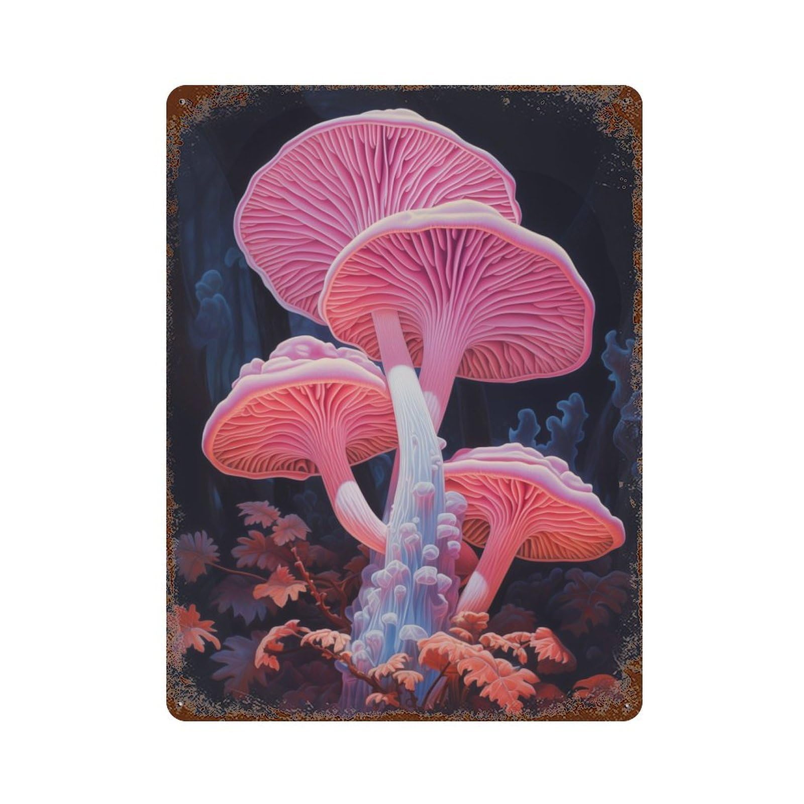 Decorative Tin Sign with Mushrooms in Pink Design 15.7"x11.8", for Garage, Bar And Workshop Decor, Farmhouse Wall Decor