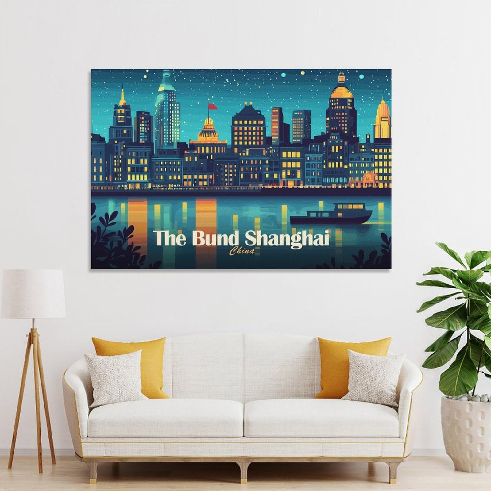 Junmoney Unframe-Style-16-1 Wall Picture Print The Bund Shanghai China Nightscape, 20X30inch(50X75cm), For Contemporary Homes, Apartments Or Offices, Decorative Canvas Decor For Home Updates