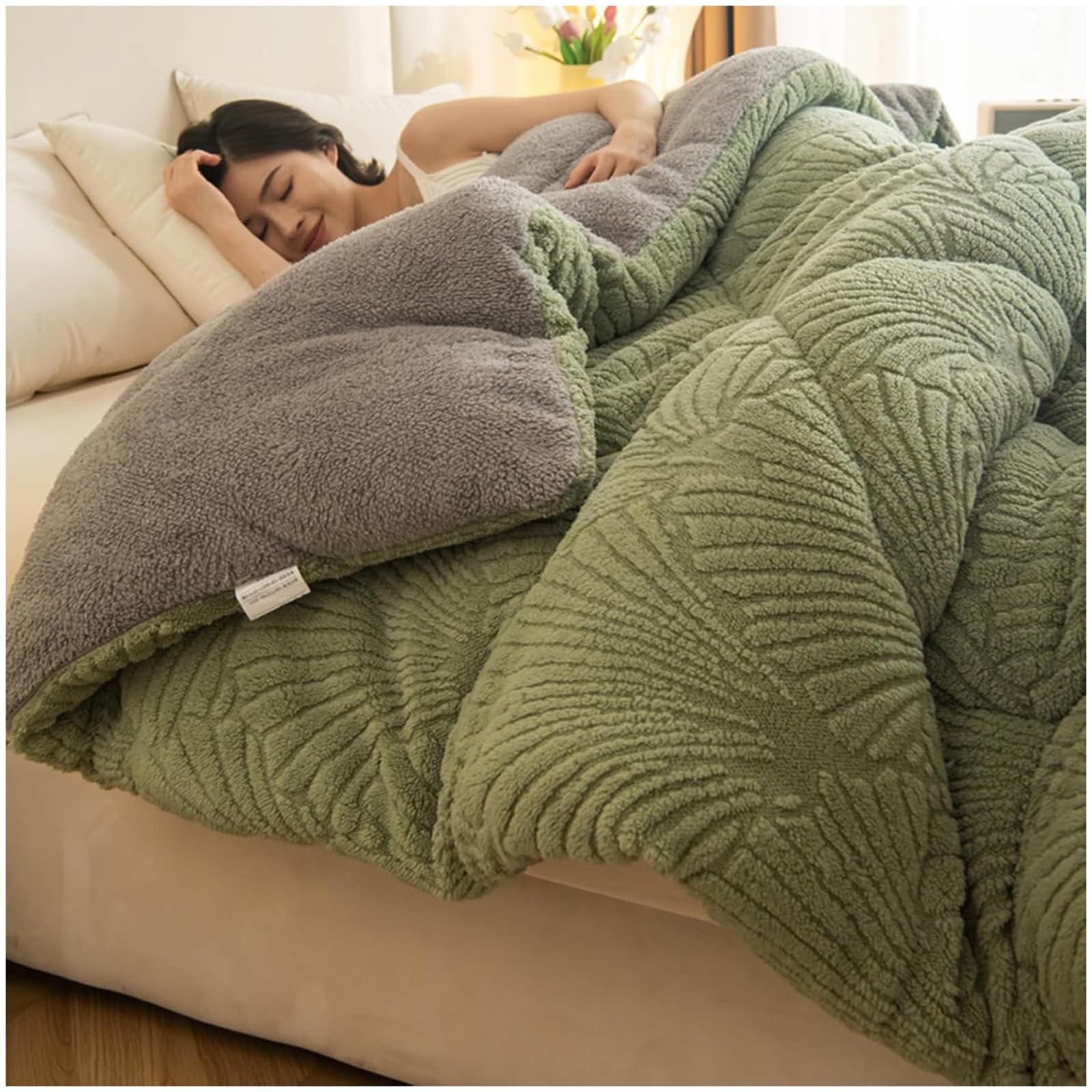 Couette polaire d'hiver ZTGL 180x220 cm en velours d'agneau et cachemire vert lourd de 3,5 kg