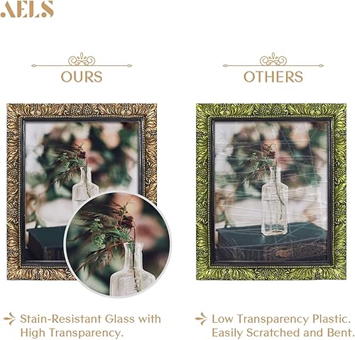 Miniatura 3 de AELS Marco de fotos vintage de 8 x 10 pulgadas, elegantes marcos de fotos antiguos con parte frontal de cristal, pantalla de fotos, colgar en la