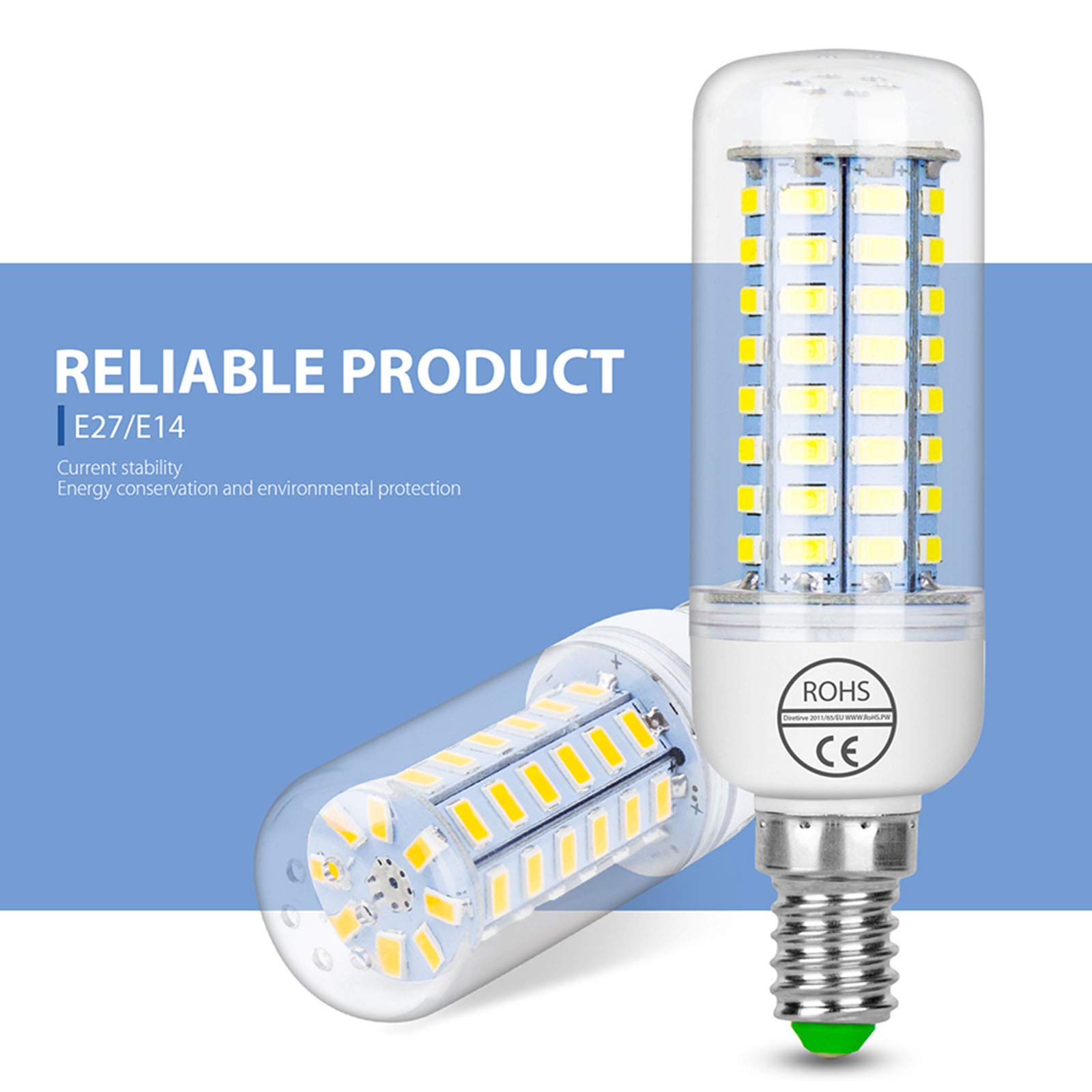 LAI HO Ampoule LED E14, Ampoules LED Maïs, Ampoule Bougie SMD 5730 GU10 E14 E27 G9 B22 Lustre Ampoule LED pour Éclairage Domestique, Lot de 8,Warm White,E12(10W)