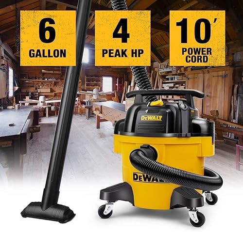 Miniatura 2 de DEWALT DXV06PZ Aspiradoras para seco/húmedo de 4 Peak HP, Aspiradora de 6 galones para seco/húmedo de polietileno, Aspiradora de taller de alta