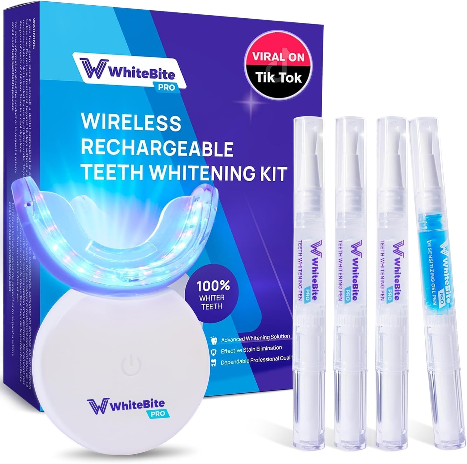 Whitebite Pro Upgraded Teeth Whitening Kit with Pens for Sensitive Teeth: Teeth Whitening LED Light, Mouth Tray, Carbamide Peroxide Whitening Gel