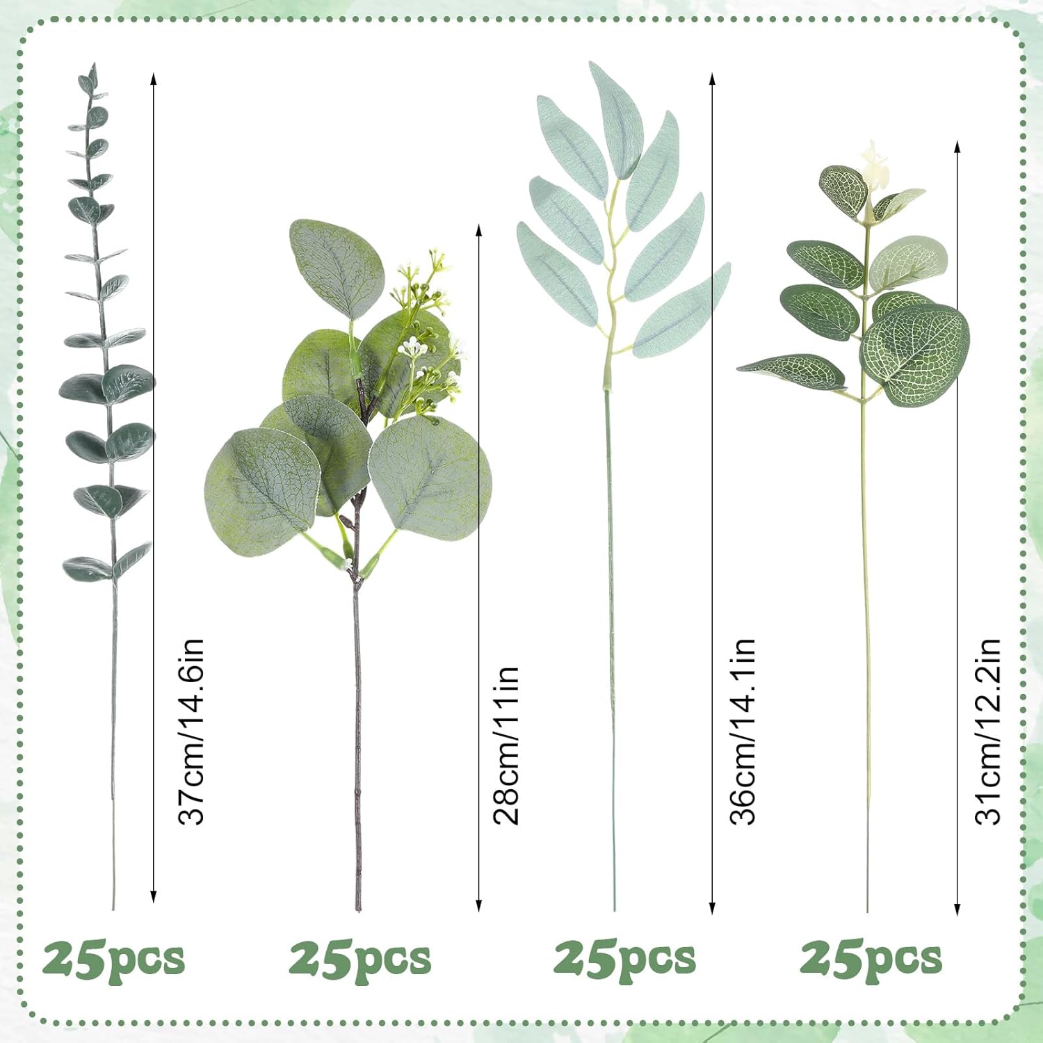 100pcs Artificial Mixed Eucalyptus Stems Leaveas Bulk, 4Kinds Fake Grennery Silver Dollar Eucalyptus Leaves Picks,Faux Greenry Stems Sprays for DIY Bouquets Floral Arrangement Home Decor - Image 2