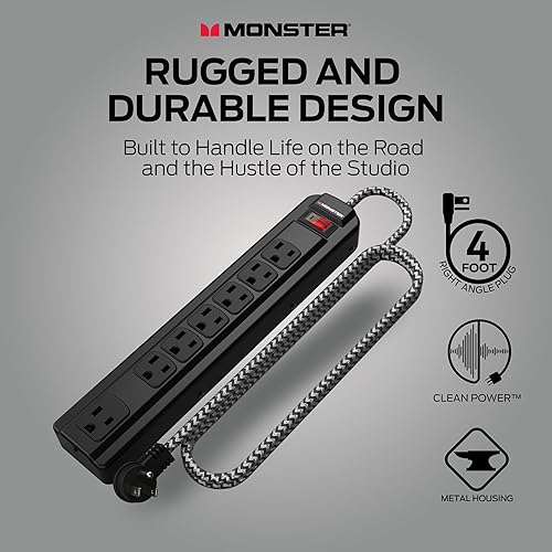 Miniatura 3 de Monster Pro MI - Regleta de protección contra sobretensiones profesional con tecnología MOV ignífuga para computadoras, amplificadores, placas de