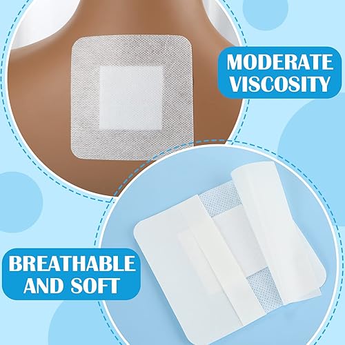 Miniatura 6 de Nuogo Paquete de 100 almohadillas de gasa con bordes de 4 x 4 pulgadas, almohadillas de gasa transpirables con vendajes adhesivos en los bordes
