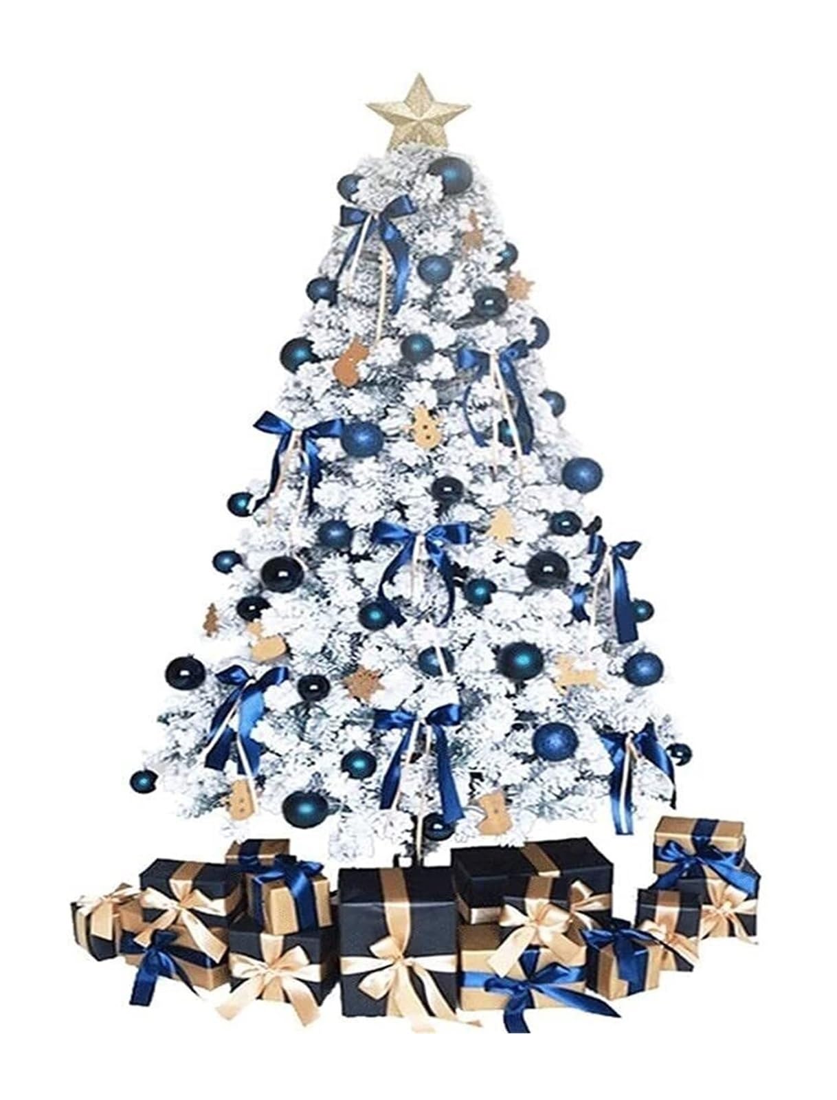 Sapins de Noël artificiels pré-éclairés de 1,5 m, floqués Blancs, for décoration intérieure et extérieure