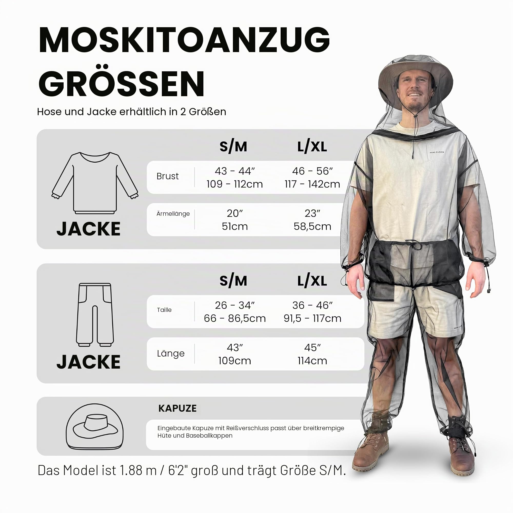Anti-Moskitonetz-Anzug mit Reißverschluss – no bite Insektenschutz Kleidung – Netzjacke und Hose aus für Damen und Herren – Outdoor Schutz für Reise, Camping, Garten, Safari & Angeln