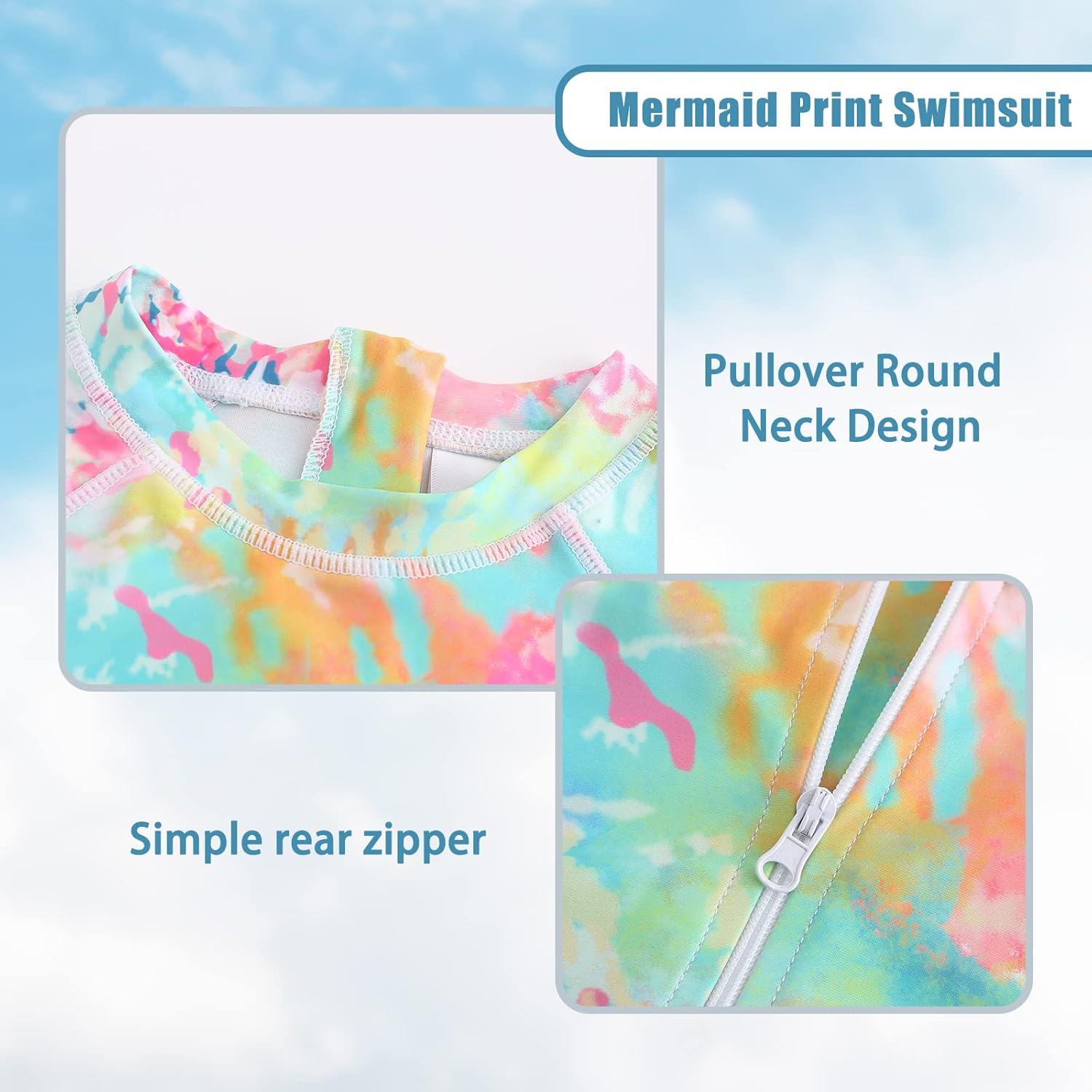 Girls Long Sleeve Rash Guard One Piece Swimsuits for Kids Tie Dye Bathing Suit UPF 50+ Swim Shirts 3-16 Years - Image 4