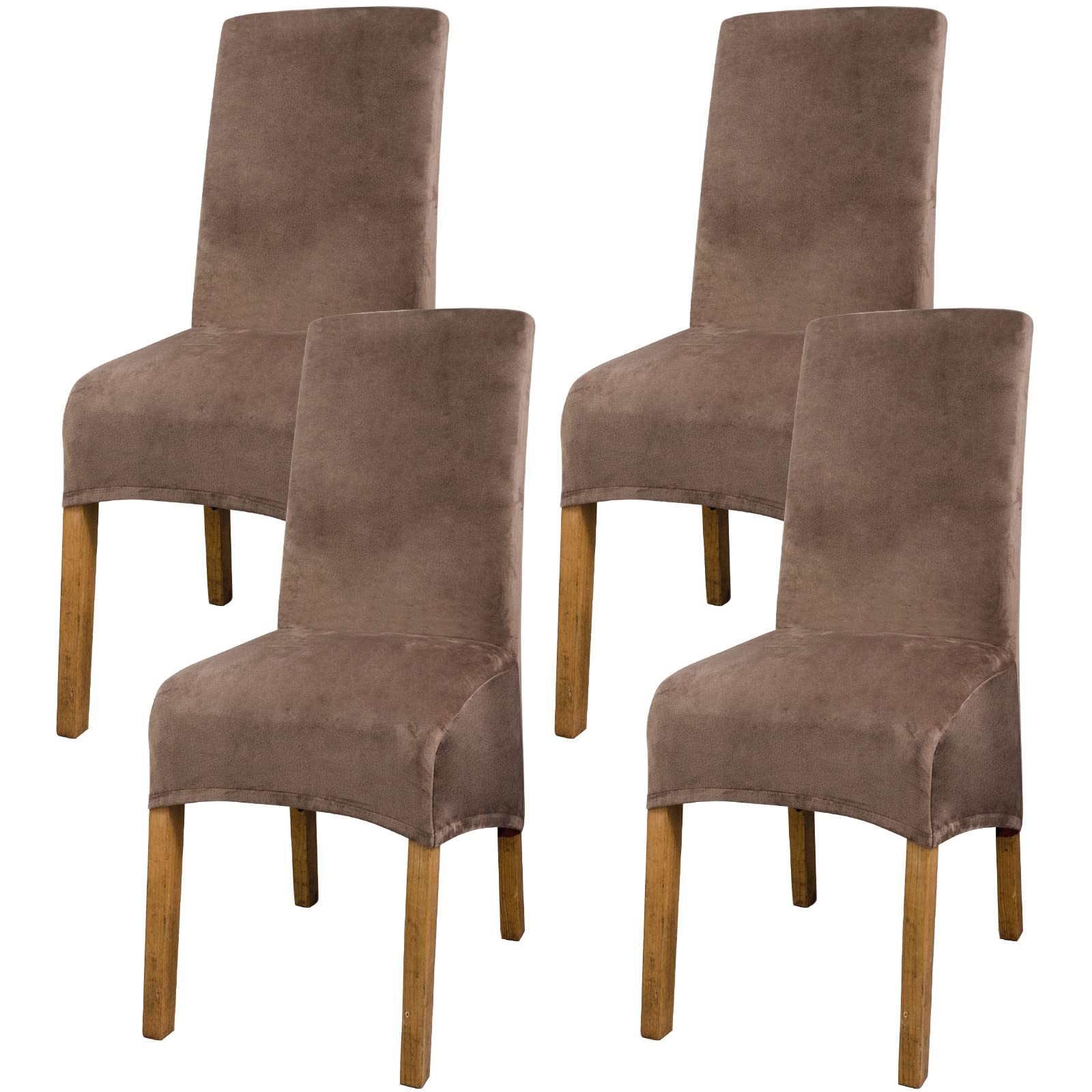 Velvet Stretch Chair Covers High Back Dining Chair Covers Set of 4 (Coffee) — image 1