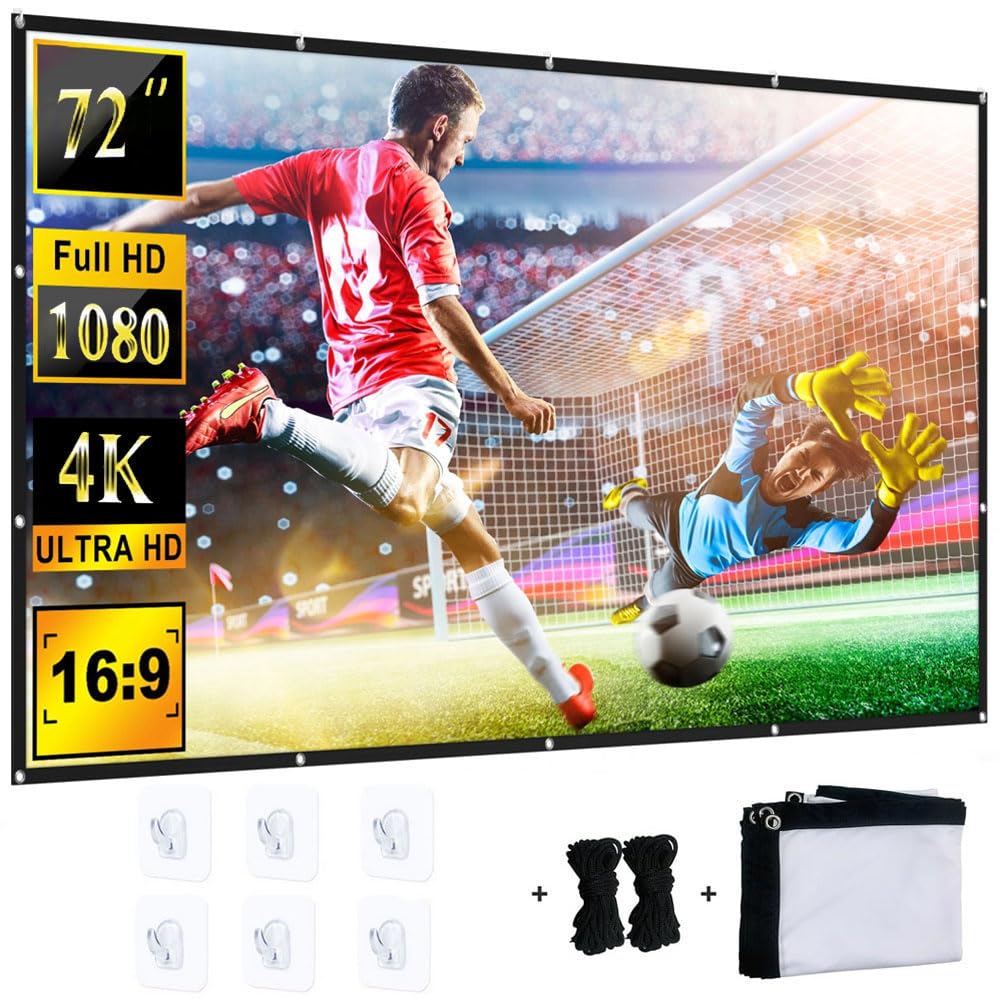 Pantalla para Proyector Plegable Portátil 72 Pulgadas, 16:9 4K HD Tela Proyectors Pantallas de Cine en Casa, Resistente al Agua Plegable Projector Screen para Camping Patio Exterior Interior