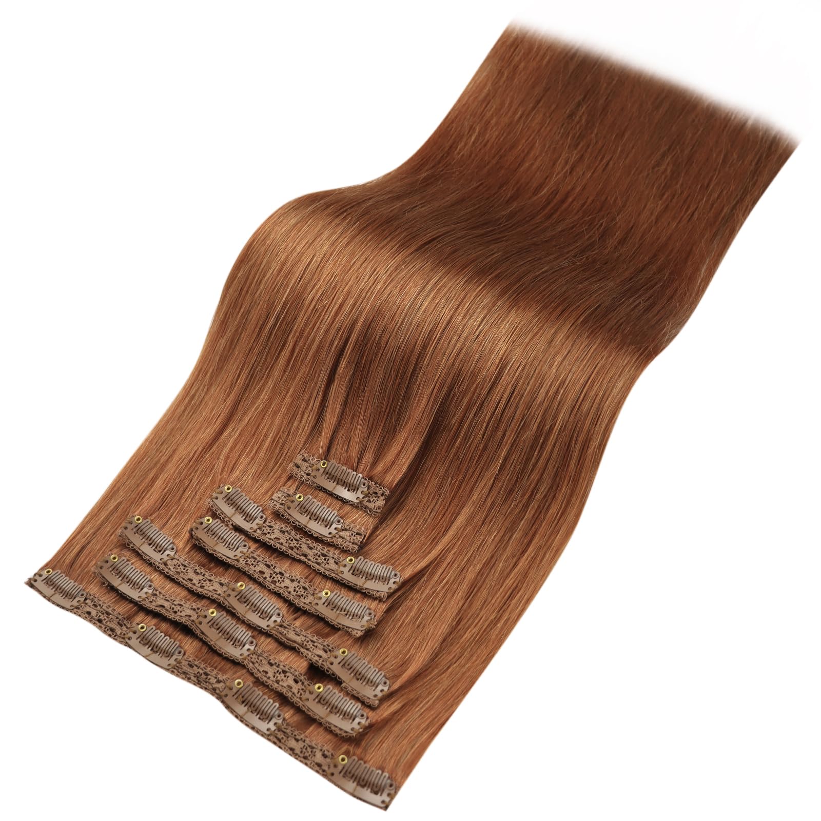 YoungSee Clip in Extensions Echthaar Kupfer,Clip in Extensions Glattes,Clips Hair Extension Menschliches fur Damen,45 cm,120g,7 Stücke,330