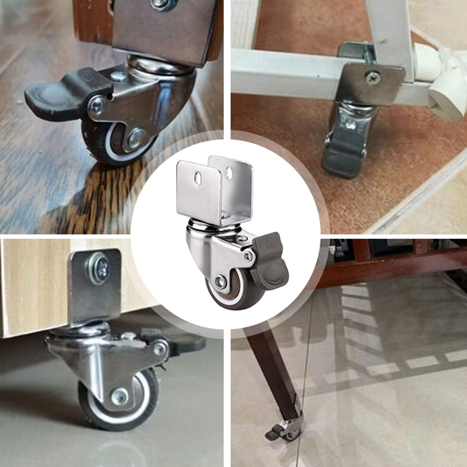 4 Ruote Girevoli Con Freno Per Mobili - Staffa A U Per Compensato 16-25mm - Foto 8