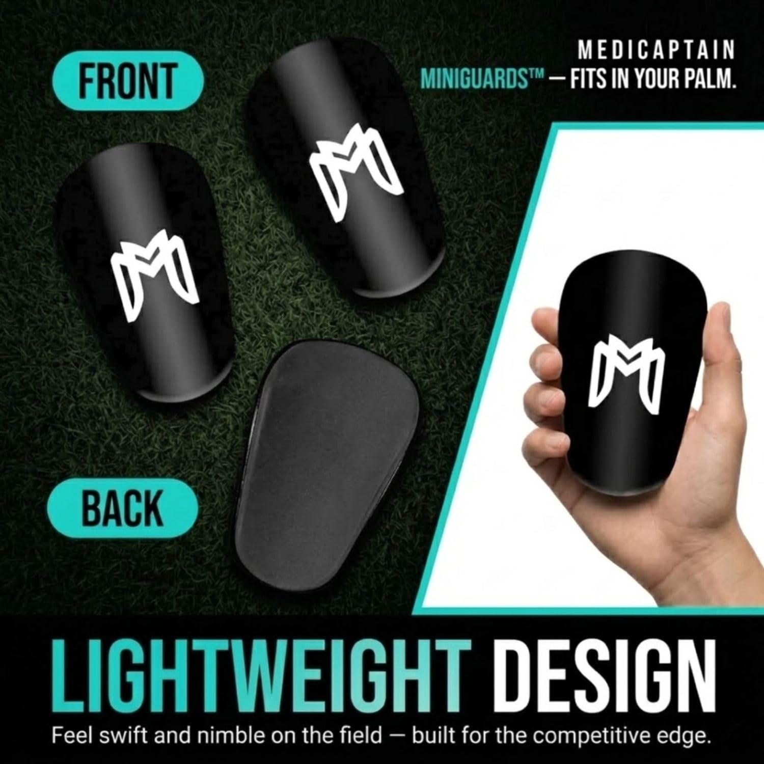 MediCaptain MiniGuards - Mini parastinchi per giocatori di calcio - Piccoli parastinchi per uomini, donne, adolescenti - parastinchi in miniatura 9,9 x 6,1 cm - Perfetto per atleti di