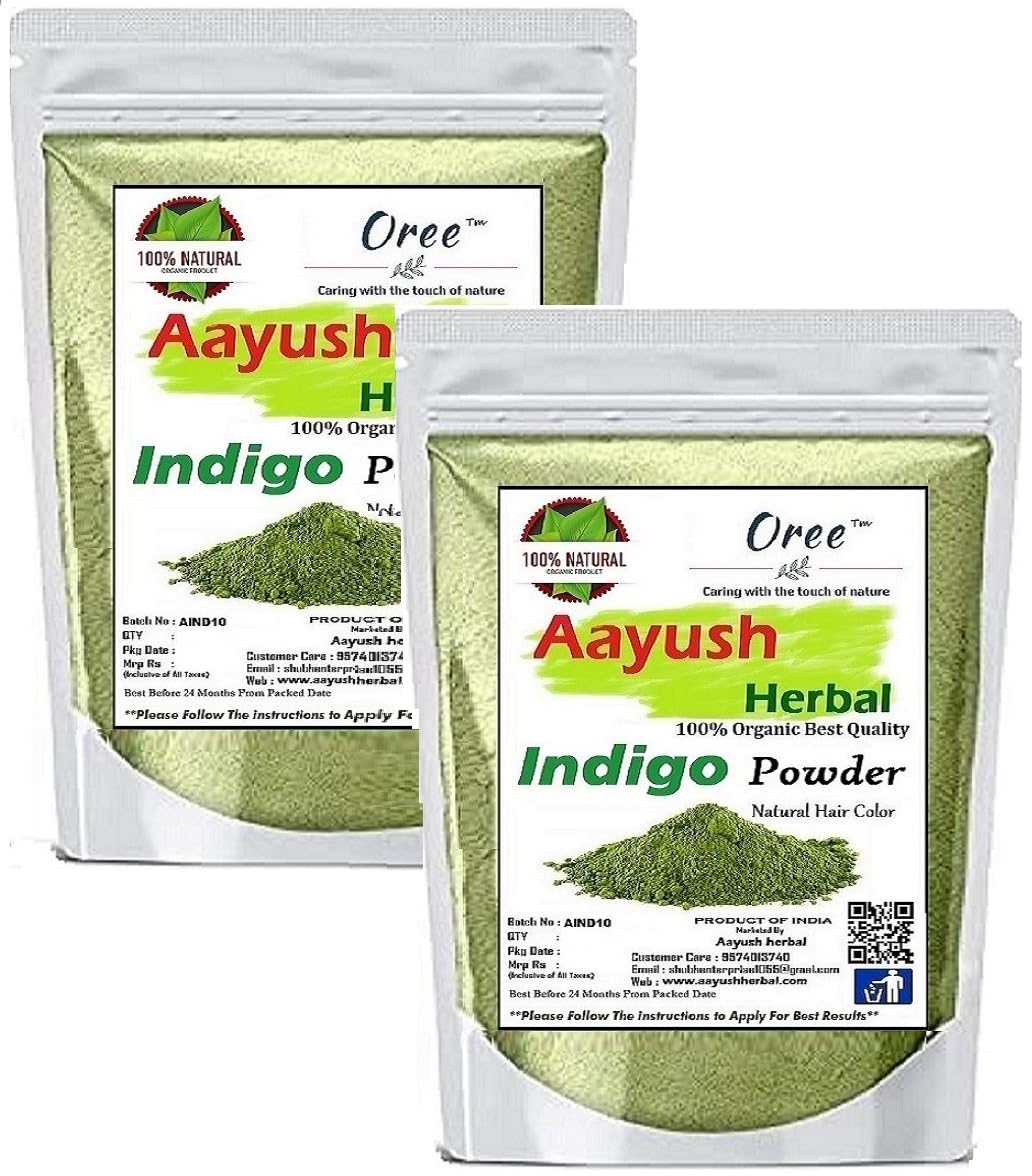 Aayush Herbal Indigo Powder for Hair - Natural Black Dye, Anti-Dandruff & Hair Growth Pack Of 2 (100g Each)
