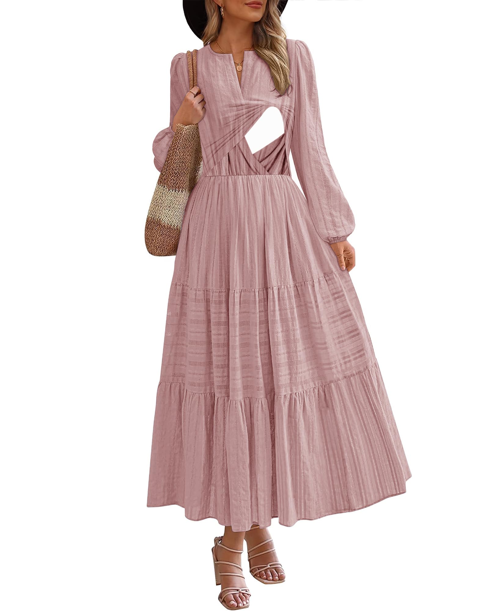 CzzzyL Puff Sleeve Maxi Nursing Dress
