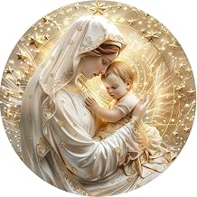 Round Metal Wreath Sign Virgin Mary 8x8 Inch Aluminum Signs Wall Art Plaque Bar Poster Plaque Suitable For Man Cave Bar Cafes Office Home Kitchen Restaurant