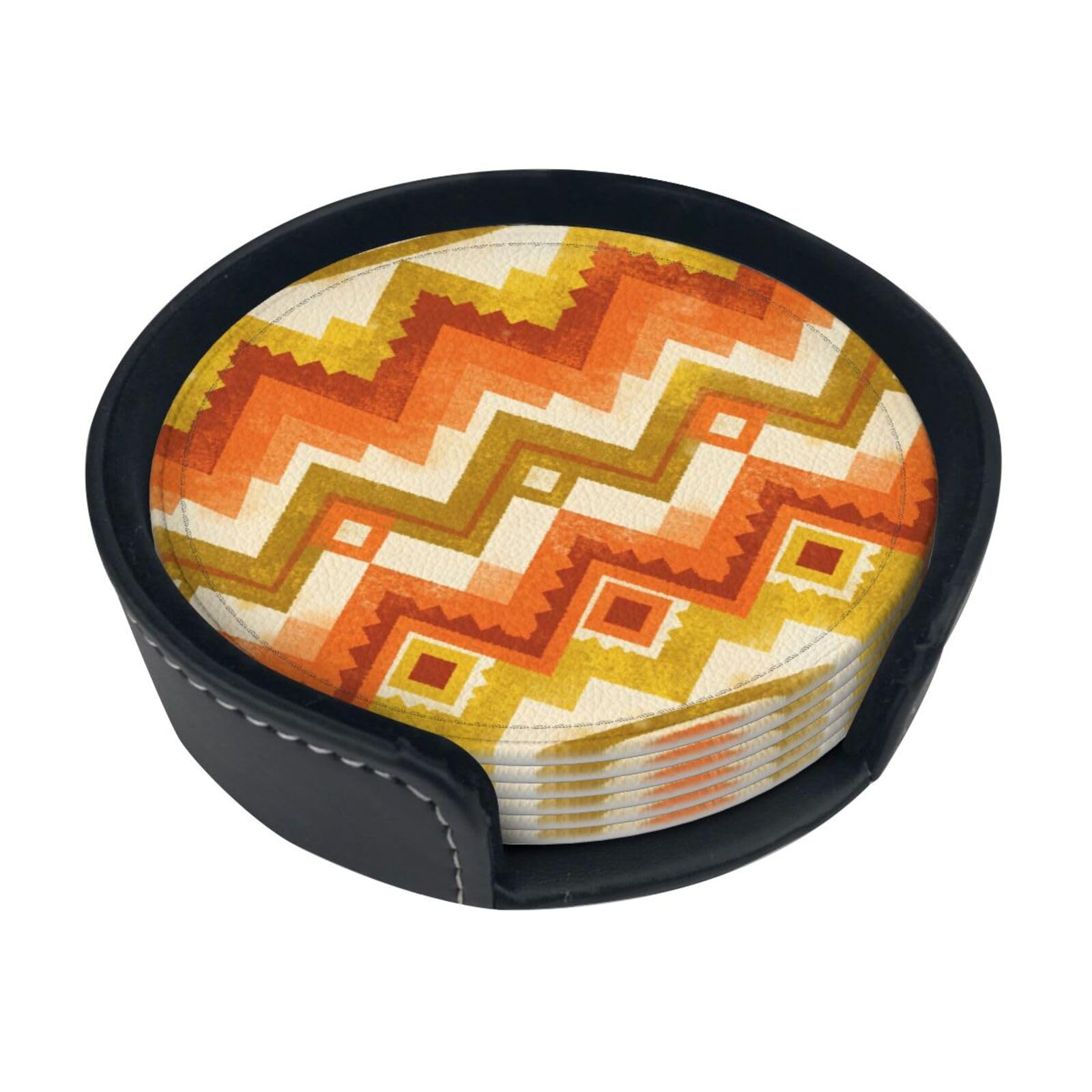 Cntdbu White Bohemian Leather Coasters Set Of 6-Pu Leather Drink Mats For Table, Heat Resistant Round Coasters With Holder