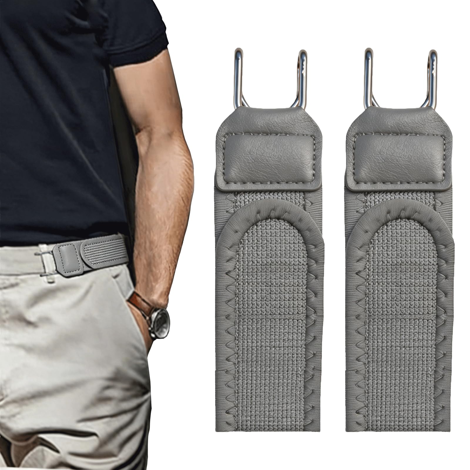 FLYGRRIV Gürtel Ohne Schnalle, Elastischer Schnallenloser Gürtel Herren & Damen, Buckle Less Belt mit Metallhaken, Verstellbar mit Klettverschluss, Komfortabel und Einfach zu Bedienen