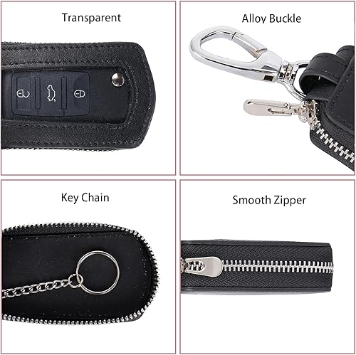 Miniatura 3 de Funda universal para llavero de automóvil de alta calidad, funda de cuero para llavero, protector de llavero, soporte para llavero remoto (PW-negro)