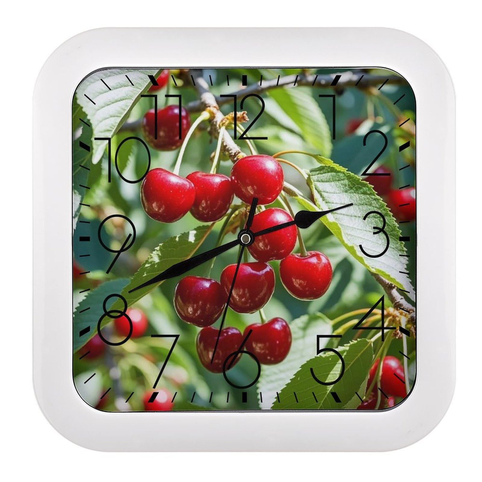 LZQPOEAS Cherry Wall Clock Fashionable Versatile Silent Wall Clock Simple Elegant Non Ticking Analog Clocks Easy to Install Square Modern Clocks for Home Decoration
