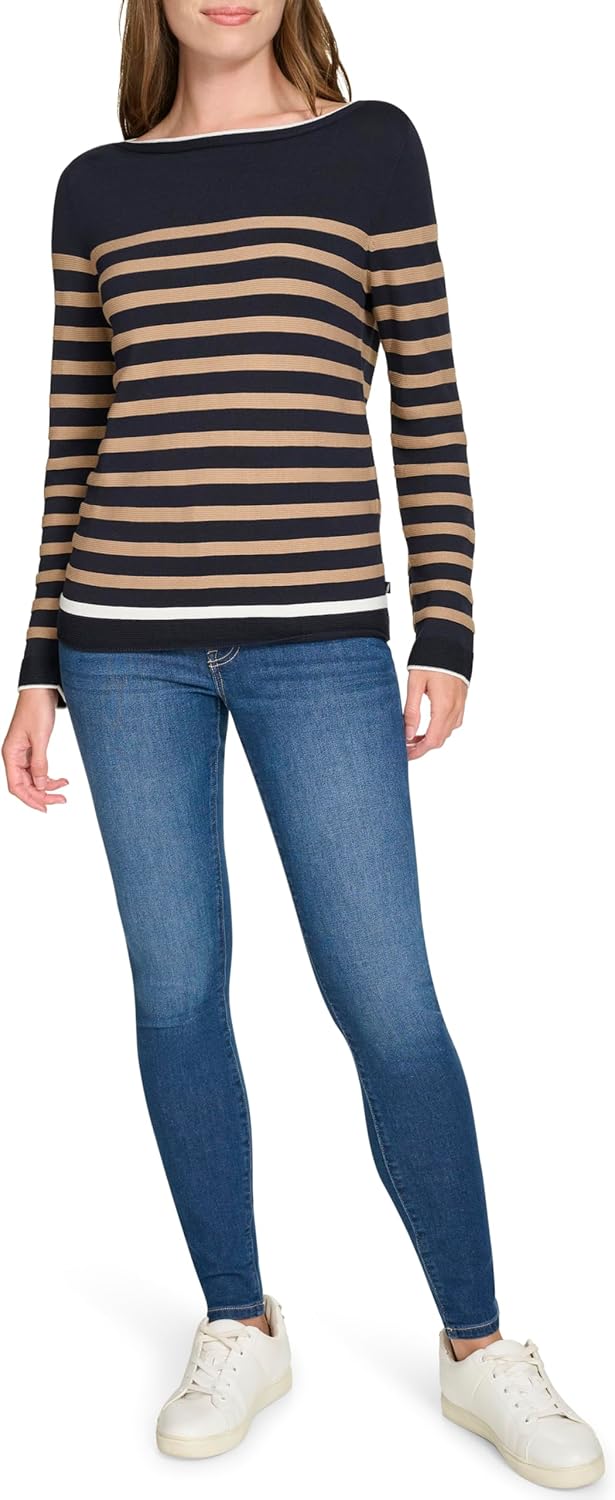 Nautica Womens Mariner Stripe Pullover Boatneck Long Sleeve