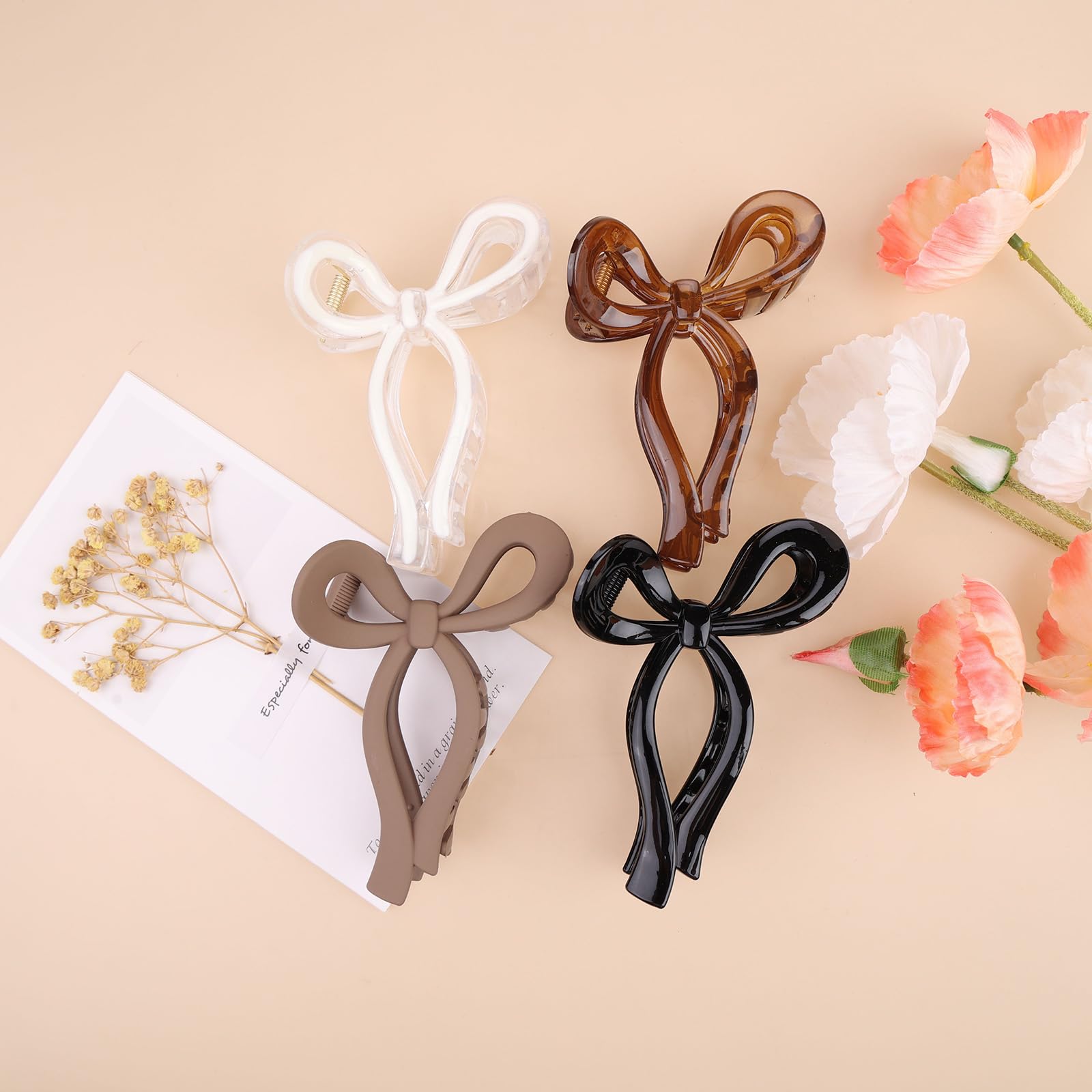 Kesfey 4 Pcs Big Butterfly Bow Hair Claw Clip for Women Large Hair Claws Nonslip Bows Hair Claw Clips Hair Accessories for Girls Thick Hair