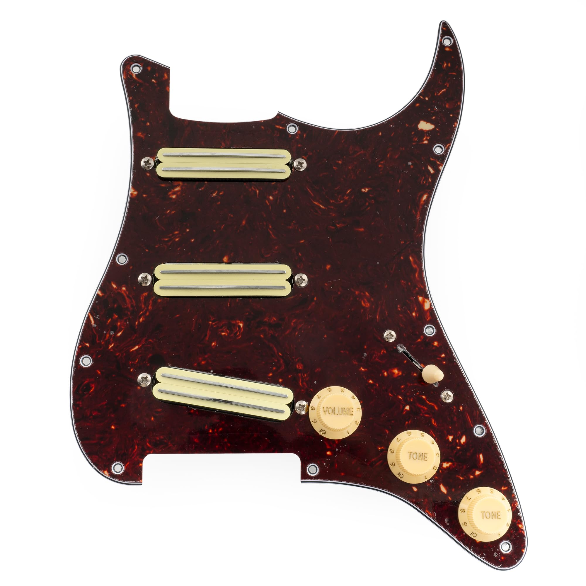 Musiclily Pro-SE ST-DPHC SSS Golpeador Precableado Pre-wired Pickguard con Mini Rail Humbucker Cerámico para Guitarra Eléctrica tipo Strat, 4 capas Tortoise Shell