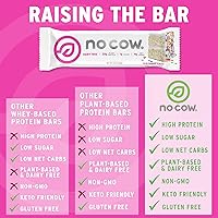 Vista 3 de No Cow Barras de proteínas, pastel de cumpleaños, 0.71oz de proteína vegana a base de plantas, aptas para ceto, bajas en azúcar, bajas