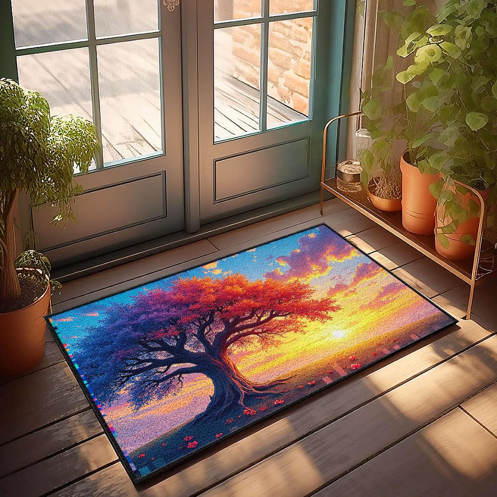 Paillasson pour chambre à coucher antipoussière tapis arbre de vie coloré