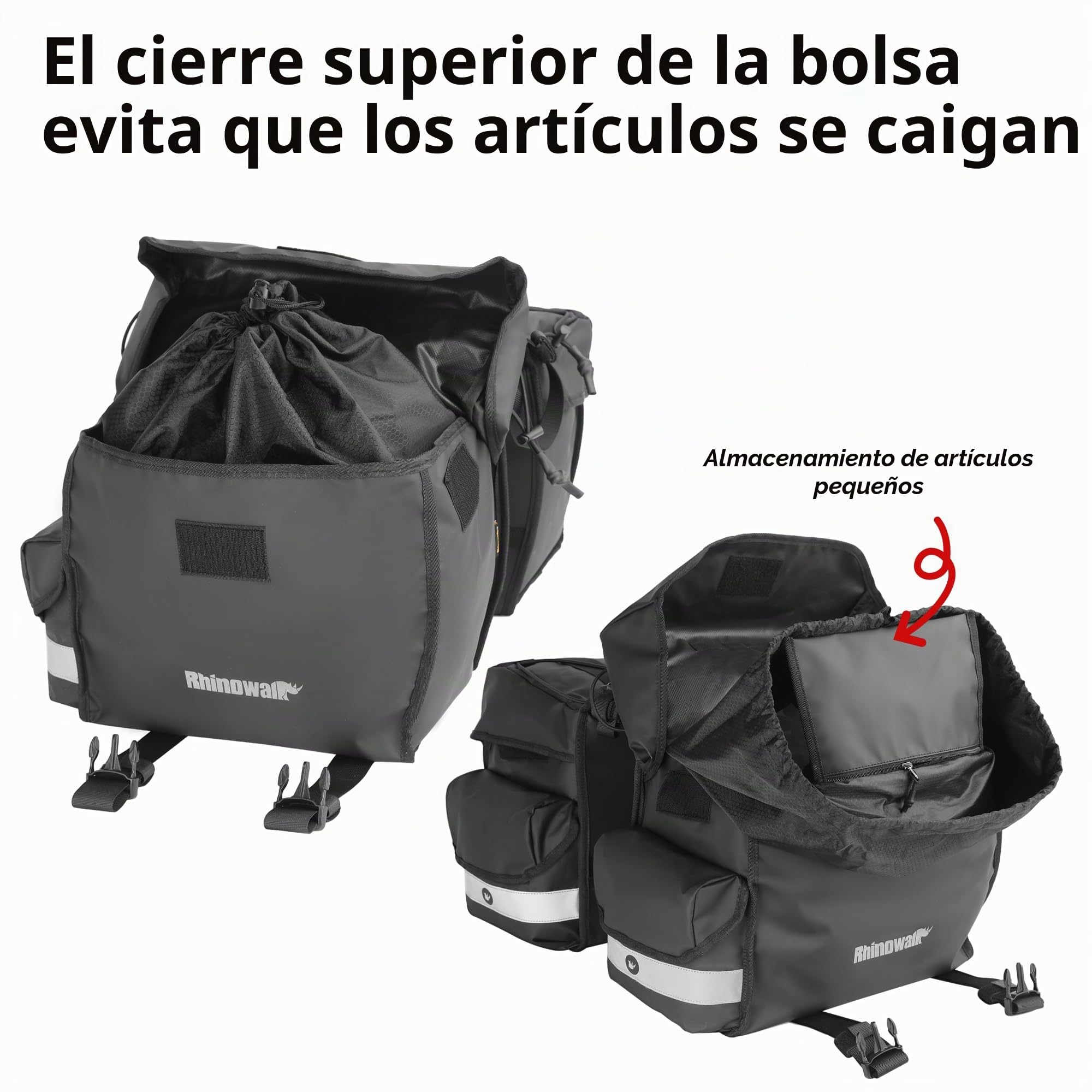 Rhinowalk Bolsa para bicicleta con doble panel para portaequipajes, bolsa para sillín para bicicletas con portaequipajes traseros con asa profesional, accesorio profesional para ciclismo - 40L Negro