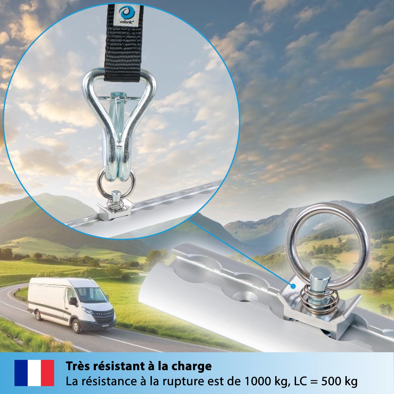 valonic Gecko - 8 pièces, 1000 daN, Anneaux d'arrimage pour système de Rail, Adaptateur pour Rail d'arrimage, Accessoires pour Voiture, remorque, Camion - Rail de Fixation