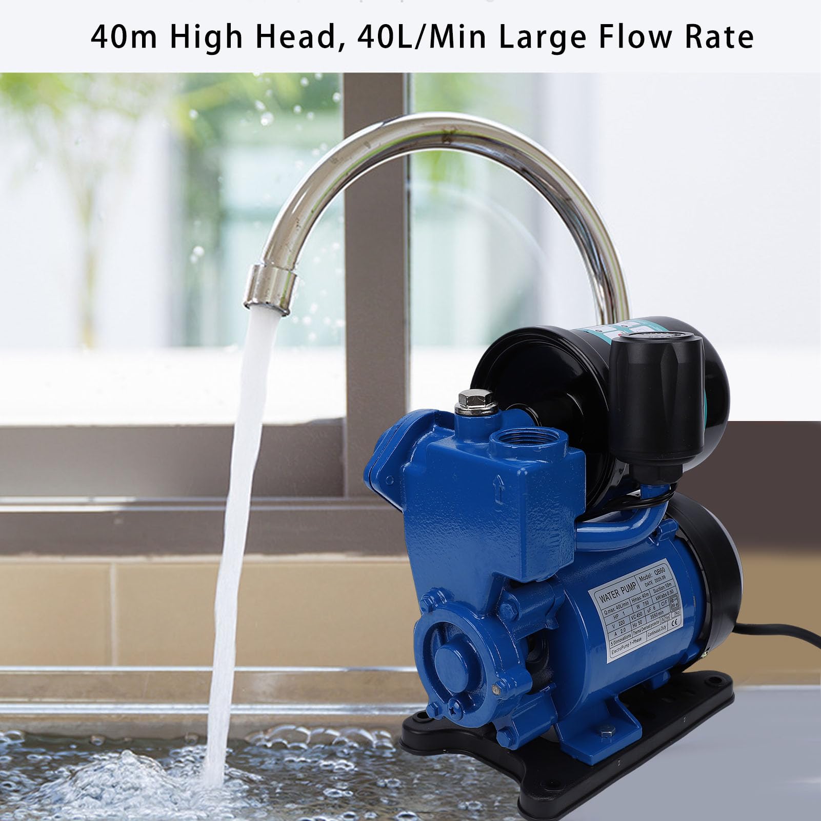 Ausla Pompa Booster Autoadescante con Serbatoio a Pressione, Pompa a Getto per Pozzi Poco Profondi da 1 per Aumento della Pressione dell'Acqua e Irrigazione del Prato 40 L/min (Spina europea 220 V)