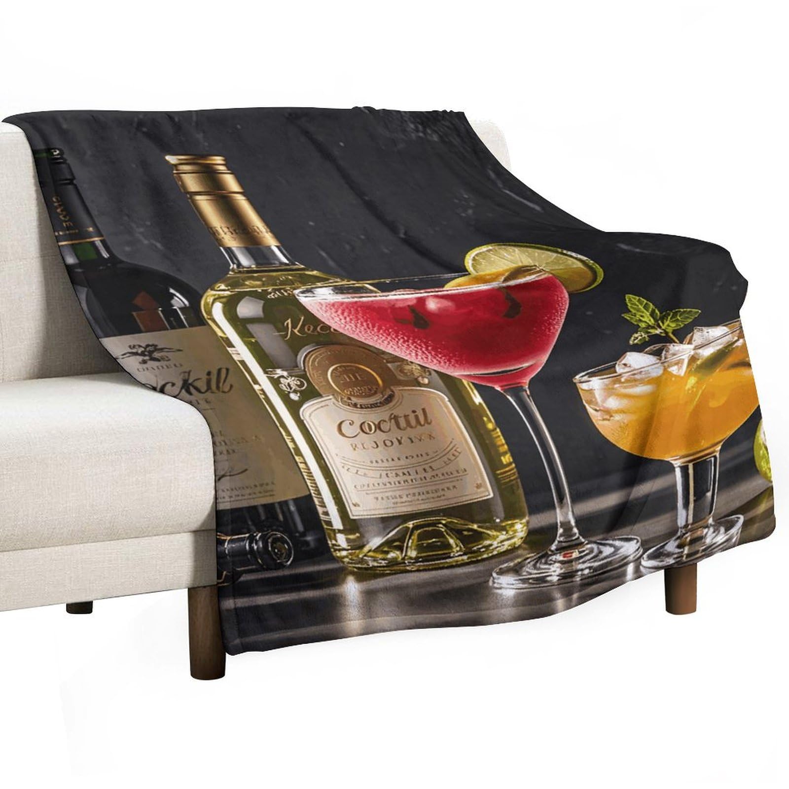 Couverture flanelle douce haut de gamme imprimé vin et cocktail